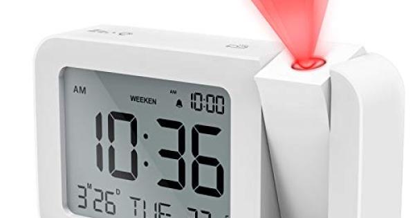 White Projektor Dimmbare Uhr Doppelalarme Anzeige Datum Uhrzeit Temperatur Digital LED Projektion Wecker Wetter Thermometer Snooze Hintergrundbeleuchtung Kalender